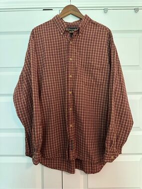 Abercrombie & Fitch Men's Red Plaid Button-Down Shirt - L - Vintage
